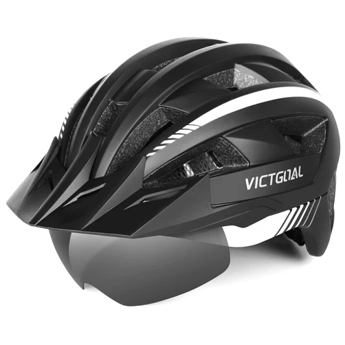 VICTGOAL Bike Helmet for Men Women with Led Light Detachable Magnetic Goggles Removable Sun Visor Mountain & Road Bicycle Helmets Adjustable Size Adult Cycling Helmets