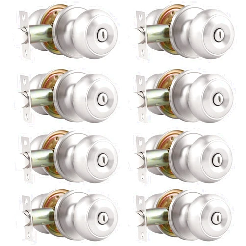 Probrico 8 Pack Interior Privacy Door Knobs Keyless Door Lock Lockset Round Doorknobs in Satin Nickel Door Locks for Bedrooms and Bathrooms Adjustable Latch Backset