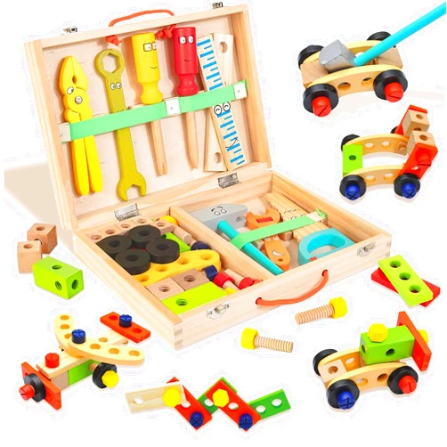 Lewedo Wooden Tool Set, 34PCS Kids Tool Set, Educational STEM Construction Toys for 3 4 5 6 7 Years Old Boys Girls, Toddler Montessori Toys with Storage Box, Best Birthday for Kids