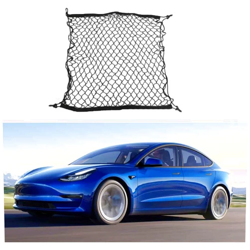 HYJSQ Car Trunk Cargo Organizer Net for Tesla Model 3 Y 2017-2023, Rear Storage Luggage Net Adjustable Elastic Organizer Net