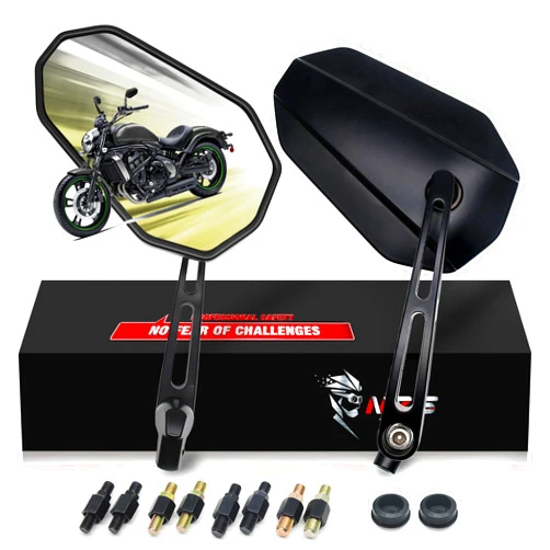 MZS Motorcycle Mirrors, Universal 10mm 8mm Heavy Duty Aluminum Motorbike Rear View Side Mirror Accessories Adjustable Black Arrow Compatible Touring Cruiser Street Bike Cafe Chopper Scooter Moped
