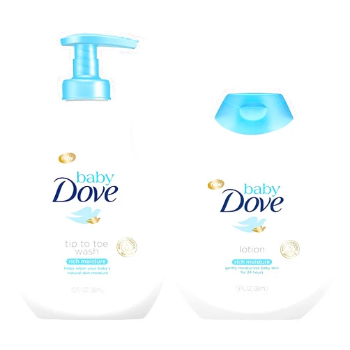 MILcea Baby Dove Rich Moisture Bundle, Tip to Toe Wash and Lotion, 13 Ounce Each