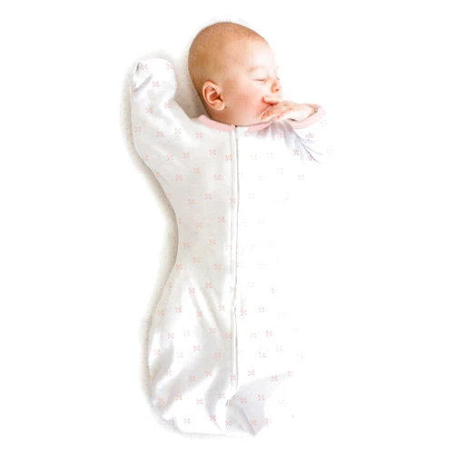 Amazing Baby Transitional Swaddle Sack with Arms Up Half-Length Sleeves and Mitten Cuffs, Medium, 3-6 months, 14-21 lbs, Tiny Bows, Pink (Arms Up Swaddle, Transition Swaddle Sleep Sack)