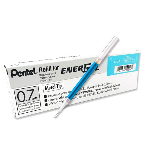 Pentel Refill Ink For EnerGel and Lancelot Gel Pen, (0.7mm) Metal Tip, Sky Blue Ink, Pack of 12 (LR7-S)