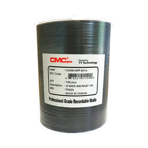 CMCpro CMC Pro - Powered by TY Technology 16x White Inkjet Hub Printable 4.7GB DVD in Tape Wrap - 100 Pack