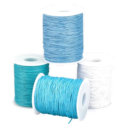 PH PandaHall PandaHall 400 Yards 1mm Waxed Cotton Cord Thread, Blue Series Braided Jewelry Cord String 4 Colors Beading Thread with Spool for Summer Bohemian Wave Bracelet Necklace Macrame Crafts Making