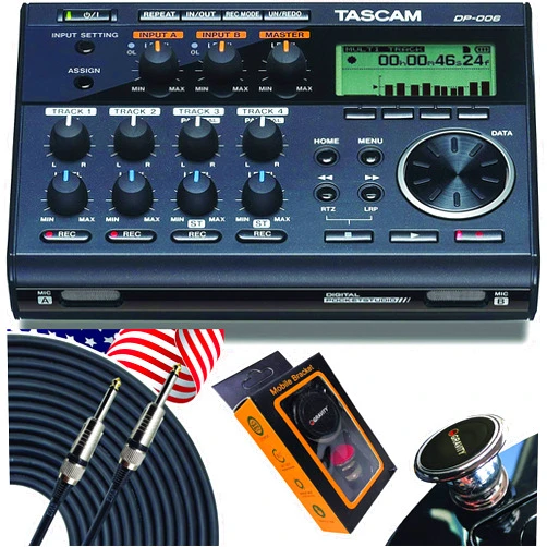 TASCAM DP-006 6-Track Portable Digital Multitrack Recorder with 2 Built-in Microphones with EMB Cable and Gravity Magnet Phone Holder Bundle