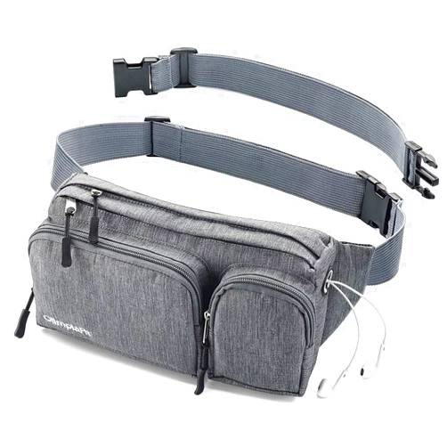 OlimpiaFit Fanny Pack For Women & Men Cute Waist Bag - Hiking Travel Camp Running - Headphone Hole, Money Belt with 6 Pockets, Strap Extension - Easy Carry Any Phone, Passport, Wallet - Water Resistant Holder