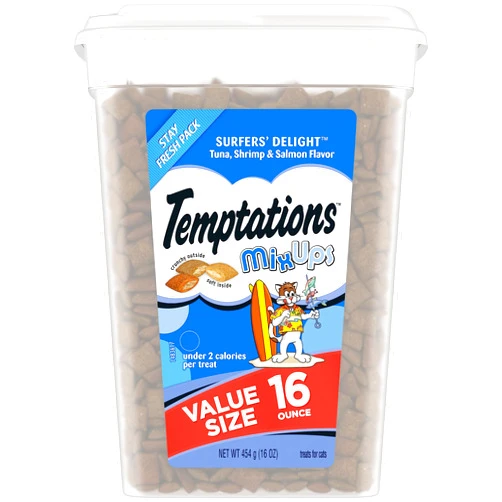 Temptations MixUps Crunchy and Soft Cat Treats Surfer's Delight Flavor, 16 oz. Tub