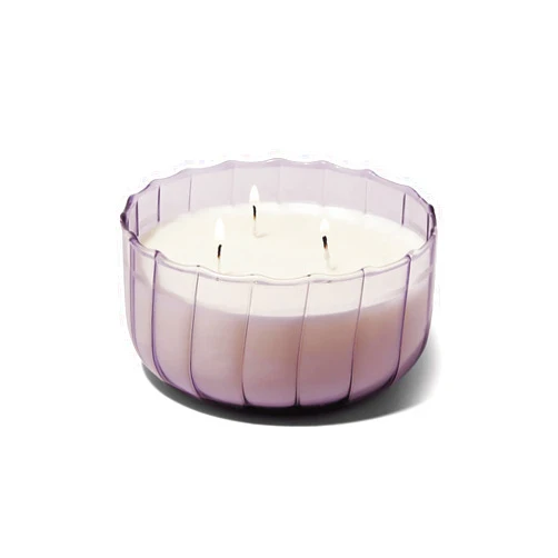 Paddywax Scented Candles Vintage Style Ripple Hand Blown Glass Collection Luxury Artisan Candle, 12-Ounce, Lavender - Salted Iris