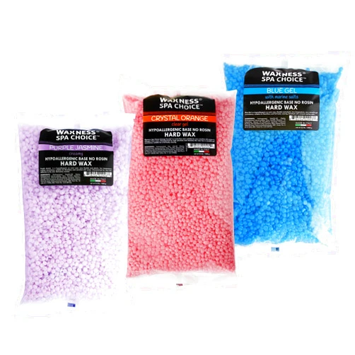 Waxness Spa Choice Assorted Hard Wax Beads 2.2 lb 1 kg Pack of 3 - Purple Jasmine, Crystal Orange, Blue Gel