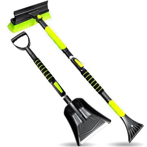 SEAAES 4 in 1 Ice Scraper and Snow Brush with Squeegee, Extendable Snow Shovel with Foam Grip for Car Windshield Window SUV Truck