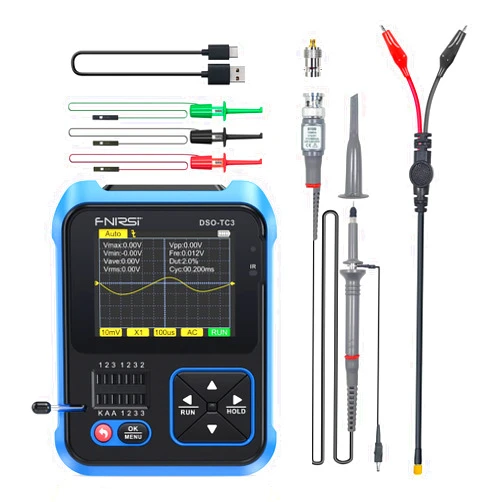 FNIRSI DSO-TC3 Oscilloscope - 3-in-1 Handheld Oscilloscope & DDS Signal Generator & Transistor Tester, 500Khz Bandwidth 10MSa/s Sampling Rate, 6 Types of Waveforms, Transistors Measure