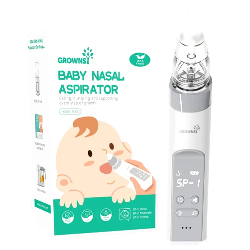 GROWNSY Nasal Aspirator for Baby, Baby Nose Sucker Pro with 3 Soft Silicone Tips, Adjustable Suction, Electric Nose Suction for Baby, Built-in Music & Light Soothing