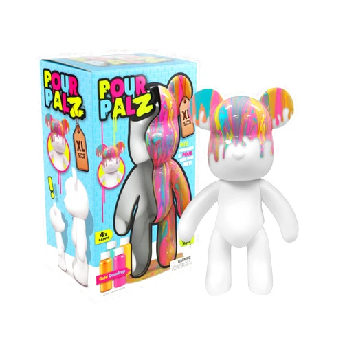 Pour Palz DIY Paint Pouring Kit – 1 XL Bear Figurine, 4 Acrylic Pour Paints, Mixing Cups & Tools, Create Unique Marbled Art, Fun Hands-On Craft Kit for Kids & Adults, Gold Gumdrop, Ages 5+