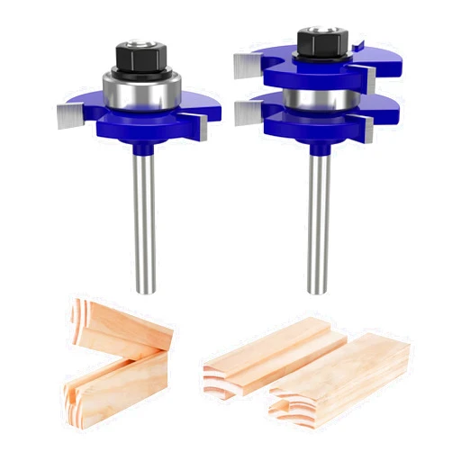 BITCUT Tongue and Groove Router Bit Set of 2 Pieces 1/4 Inch Shank Router Bits 3 Teeth Adjustable T Shape Wood Milling Cutter Router Bits Sets for Woodworking, Idea Gifts for Dad, Fathers Day Gifts