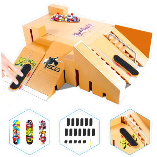 Hailey&Elijah Fingerboard Skate Park Kit,Skateboard Finger Toys with 3 Finger Skateboards & 8 Skatepark Deck Ramp for Boys or Girls Gift, Mini Finger Board Skate Training for Kids Ages 5 and up