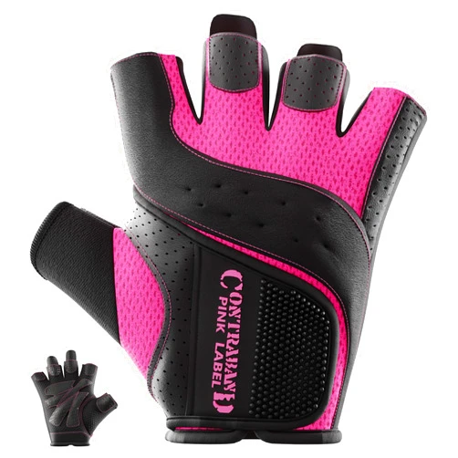 Contraband Pink Label 5137 Women's Padded Weight Lifting and Rowing Gloves w/Grip-Lock Padding (Pair) - Machine Washable Fingerless Workout Gloves Designed Specifically for Women