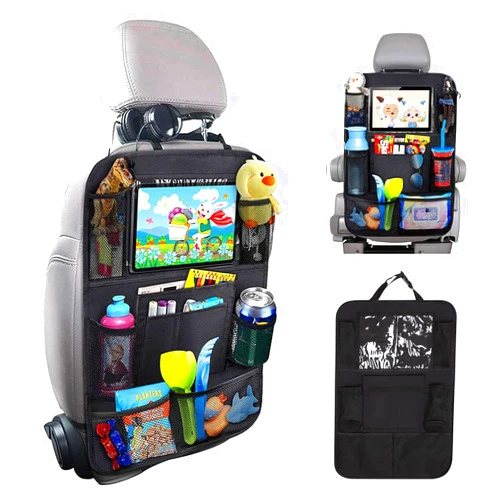Matenf Car Organizer Back Seat with 9 Storage Pockets & 10″ Tablet Holder, 1Pack Seat Back Cover for Kids Toddlers, Kick Mats Protector, Keep Cars Vehicles Organized & Tidy, Travel Accessories