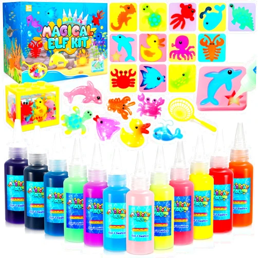MDINGTD Magic Water Elf Toy Kit, DIY Magical Gel Art Crafts Kits with 12 Gels and 12 Molds, Make Your Own Creative Toys Party Favors Easter Christmas Birthday Gifts for Boys Ages 4-12