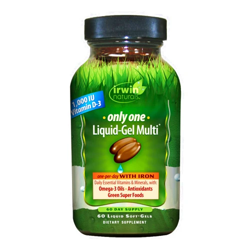 Irwin Naturals Only One Liquid-Gel Multi with Iron - 60 Liquid Softgels - Daily Essential Vitamins, Minerals, Antioxidants, Omega-3s & Green Super Foods