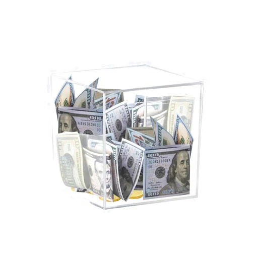 HUSAN Clear Piggy Bank for Adults Kids, Transparent Money Bank for Cash Savings and Coin Savings, Acrylic Clear Money Box That Must be Broken to Open, Birthday Gifts for Kids and Adults (Cube)