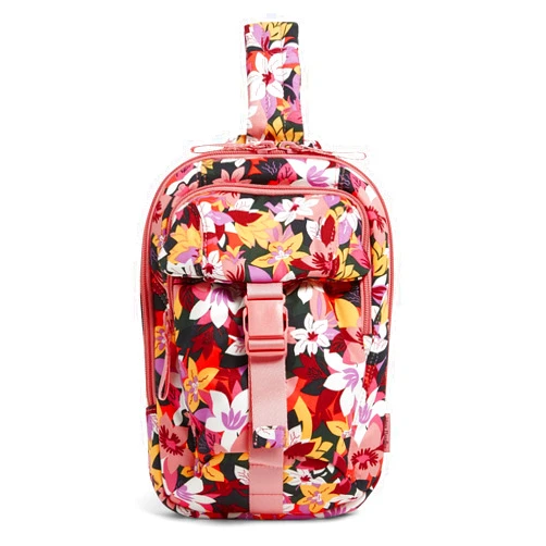 Vera Bradley Women's Cotton Utility Sling Backpack, Rosa Floral - Recycled Cotton, One Size