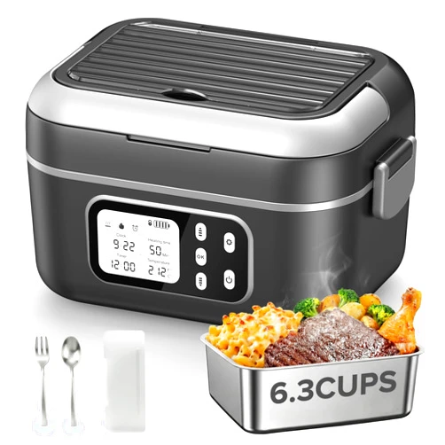 PARIS RHÔNE Cordless Electric Lunch Box for Adults,1.5L & 27000mAh Heated Lunch Box Battery Powered with Automatic Heating, 6 Cups Portable Food Warmer with Removable Tray Divider