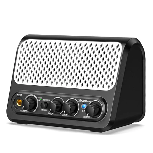 LEKATO Mini Guitar Amp,LEKATO 10W Portable Electric Guitar Amplifier with Clean & Overdrive Channel,Reverb,Bluetooth Small Guitar Amp for Practice (Black-White)