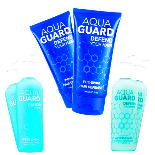 AQUA GUARD AquaGuard Swimmer's Family Bundle | Complete Pre & Post Swim Hair Care | Prevent Chlorine Damage, Cleanse, Refresh | Pre-Swim Defense, Shampoo, Conditioner (6 Pack)