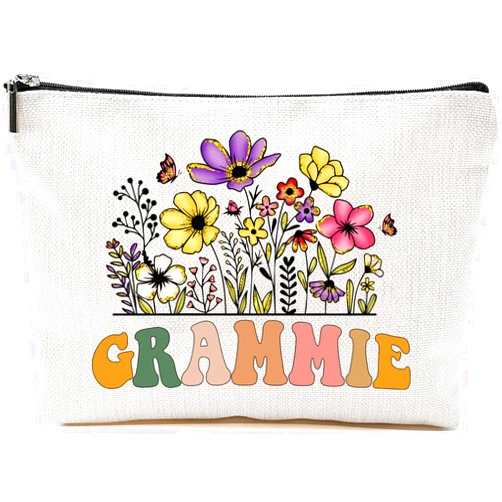 GreenStar Gifts Grammie Wildflowers Gifts For Mother's Day Makeup Bags - Grammie Flower Gift Bags - Mom Birthday Gifts - Travel Cosmetic Bag For Birthday