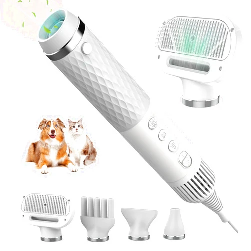 IFurffy Dog Hair Dryer, 5 in 1 Portable Handheld Dog Dryer with Smart Temperature Adjustment, Dog Blow Dryer with Grooming Brush for Home, Pet Washing Station, Travel