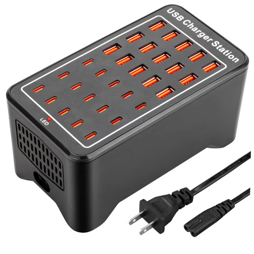 RUANSZZ USB~C Charger Block, 150W(30A) 30 Port (15 USB A & 15 USB~C Port) Multiple USB Charging Station, Desktop USB Wall Charger Compatible with iPhone, iPad, Tablets, Smartphones