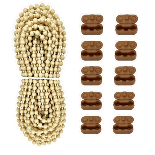 Antfly Plastic 10 Meters Blinds Beaded Chain Cord - Vertical Roman Roller Shade Blind Ball Chain Repair with 10 pcs Connector Clips Thickened Version (Beige)