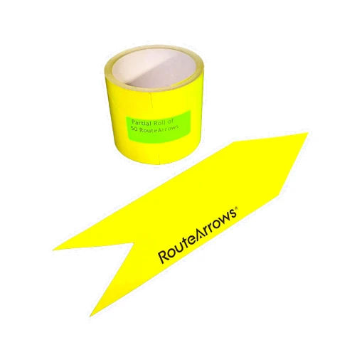 RouteArrows Roll of 50 Arrow Stickers (Lime) Hi-Viz Removable Eco-Friendly Directional Arrows for Outdoor Pavement Stress Free Route Marking Perfect for 5k 10k Make Participants Feel Safe & Happy
