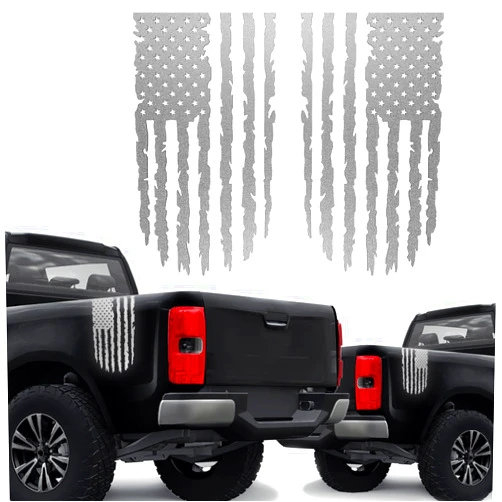 GRIT KULTURE GRITKULTURE Distressed American Flag Vinyl Decal 2 Pack for Trucks, Tailgate, Cars, Windows Compatible with Most Pickup Trucks EUA Flag - Rear Graphic USA, US Flag Car Sticker (Reflective Silver)