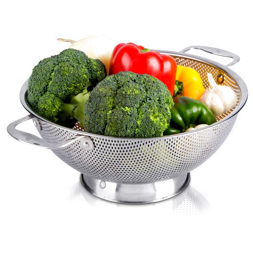 LiveFresh Stainless Steel Micro-Perforated 5-Quart Colander - Professional Strainer with Heavy Duty Handles and Self-draining Solid Ring Base - Dishwasher Safe