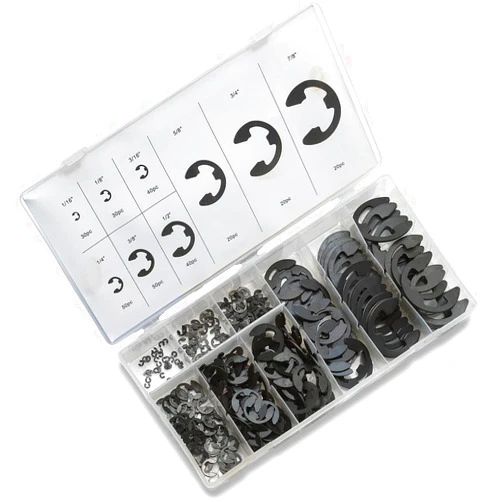 NEIKO 50455A E-Clip Assortment Set | 300 PCS, 9 SAE Sizes, Heat Treated External Retaining Clips, 1/16