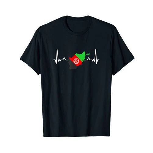 Afghanistan Flag & Afghan Pride Gift Collection Afghan Flag Country Map Outline Heartbeat Afghanistan T-Shirt