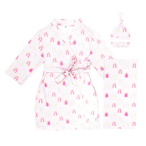 Millie Mae LLC Rainbow Mommy and me Robe and Swaddle Set | Hospital Labor and Delivery | Maternity Robe and Matching Baby Set for Boy, Girl | Pink Rainbow