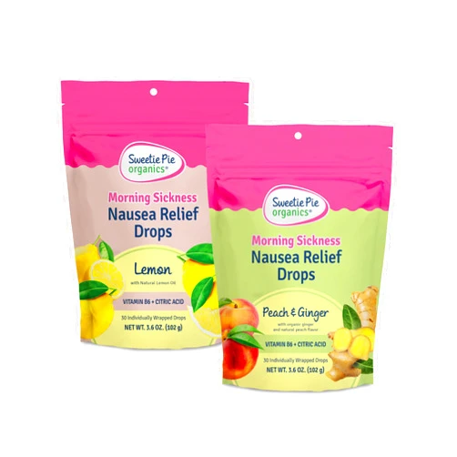 Sweetie Pie Organics Prenancy Nausea Relief Drops, Soothe First Trimester Morning Sickness - Peach & Ginger and Lemon Flavor, 30 Count, 2 Pack