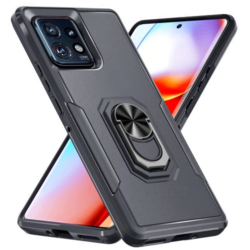 Janmitta for Motorola Edge+ Plus (2023) Case,Heavy Duty Shockproof Full Body Cover Built in Rotatable Metal Ring Holder Kickstand[NOT for Edge+ 2022 or Edge 2023],Black Matte