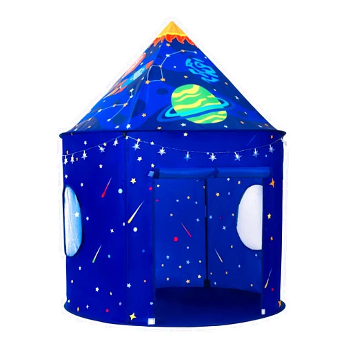 ROIWUIE Rocket Space Ship Play Tent for Kids with Star Lights, Astronaut Themed Pop-Up Playhouse for Indoor & Outdoor, Foldable Space Adventure Gift for Boys and Girls