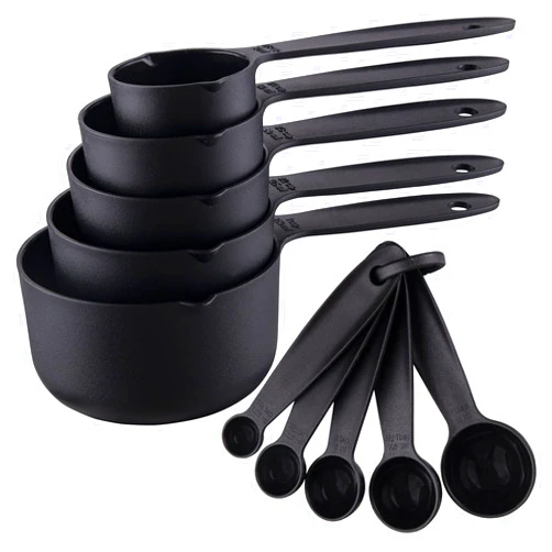 Smithcraft Measuring Cups and Spoons Set, 10 Piece Cute Plastic Measuring Cup Spoon Set, 5 Measure Cup and 5 Spoon For Dry & Liquid, Black Food Measure Cups Spoons for Baking & Kitchen