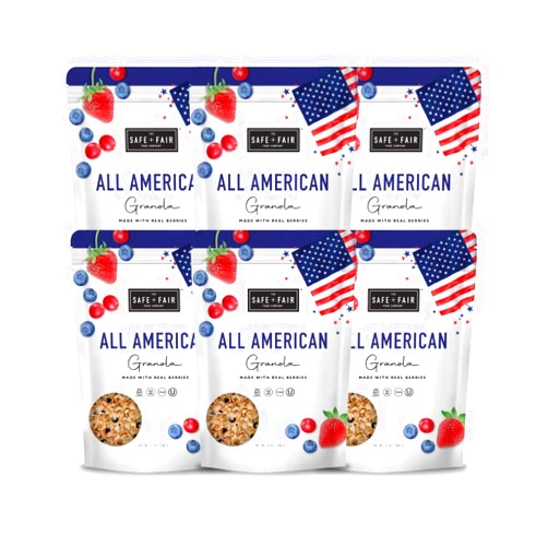 The Safe + Fair Food Company Safe + Fair All American Granola – Gluten-Free & Vegan Snack – Whole Grain Oats with Real Strawberries, Blueberries, and Cranberries – Non-GMO, Kosher, No Preservatives - 12oz, 6 Pack