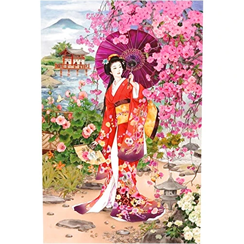 JJKOLO 1000 Pieces of Wooden Puzzle Cherry red Kimono Beauty