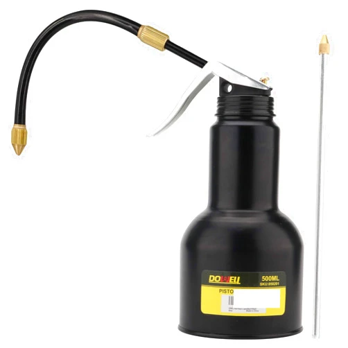 DOWELL Pistol Pump Oiler Metal Oil Can Lubrication Oil Gun 16oz 500ml Can Bottle with 2-Pieces Straight Spout Black HY050201