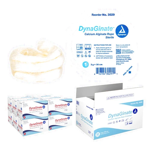 Dynarex DynaGinate Calcium Alginate Wound Dressing - Sterile, Non-Stick Topical Wound Pads - Absorbent Gel Patches For Moderate To High Exuding Cuts - For Medical & Home Use - 2g x 30cm, 12 Boxes of 5