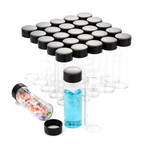 Njvial 28Pcs 30ml(1oz) Small Glass Vials with Lids and Scale Lab Sample Vials Empty Refillable Perfume Travel Mini Glass Graduated Measuring Bottles with Screw Caps for Essential Oils