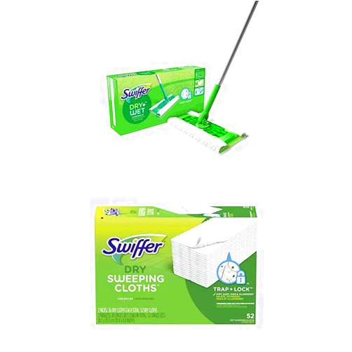 Swiffer Sweeper Heavy Duty Cleaning Kit: 2-in-1 Dry and Wet Multi Surface Floor Cleaner, Includes 1 Mop + 40 Heavy Duty Pads + 14 Dry Cloths + 5 Wet Cloths